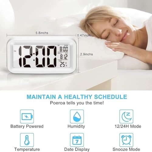 Image of JASIFS Digital Alarm Clock Table Clock for Students, Home, Office, Corporate with Automatic Sensor, Date & Temperature. (White Digital)