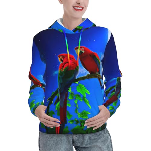 Sweat à capuche imprimé perroquets pour femme avec poche kangourou
