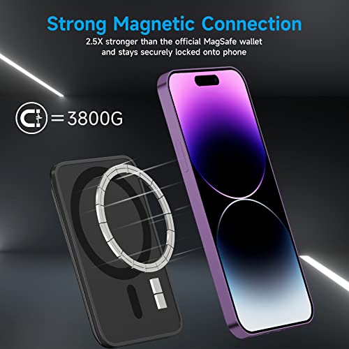 Edc Leather Magsafe Wallet For Iphone 14/13/12 Series, Detachable Rfid Card Holder (3 Slots), Black #TOP4