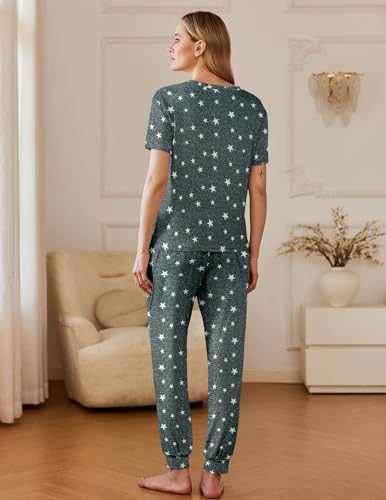 Image of Ekouaer Pajamas for Women Set 2 Pack Lounge Set Short Sleeve Pjs Joggers Long Pants Loungepwear with Pockets