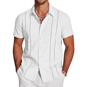 COOFANDY Men’s Cuban Guayabera Shirt Short Sleeve Button Down Shirts Casual Summer Beach Linen Shirts