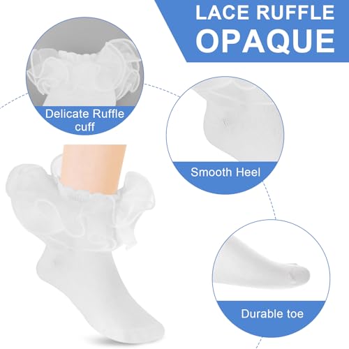 3 Pairs White Ruffle Socks Girls, Big Double Lace Frilly Sock Comfortable Cotton,Cute Girls Ruffle Ssocks 8-10 Years Old Dress And Daily4