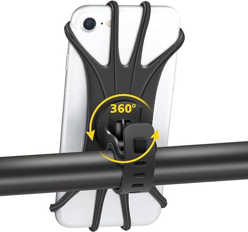 Suporte de Celular para Bicicleta - Anti-vibração, Rotação 360, Compatível com iPhone/Android, Ajustável para Mountain Bike/Bicicleta de estrada, Super resistente, suporte de silicone (PRETO) (1)