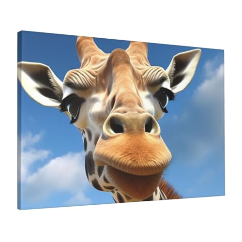 Impression sur toile girafe drôle tableau encadré prêt à suspendre 40x61cm