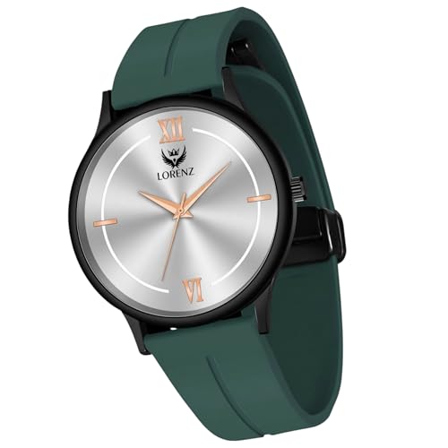 Image of LORENZ Silicone Slim Case Analog Watch with Green Magnetic Lock Strap|Watch for Men & Women| Mk-4068R
