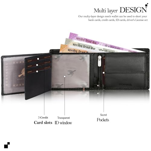 Image of HORNBULL Men's Personalized Wallet I Customized Slim Stylish Leather Purse with Name I Unique Birthday Gift for Men Boy Love Husband (Black /Mud)