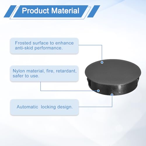 Image of uxcell 8Pcs 38mm(1-1 /2 inch) Nylon Hole Plugs, Flush Type Panel Round Snap in Fastener Knockout Locking Plugs for Furniture Insert End Caps Panels, Black