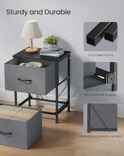 Image of SONGMICS BELLAH Collection - Dresser for Bedroom, Chest of Drawers, Nightstand, 2 Drawers, Storage Organizer Unit, Closet, Entryway, Modern, Slate Gray ULGS312GN02S