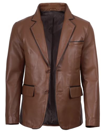 Image of fjackets Mens Leather Blazer Jacket - Real Lambskin Leather Sport Coat, 2-Button, Leather Jacket Men Business to Weekend