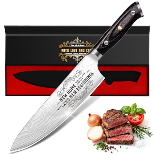 Funistree New Home Gifts - House Warming Gifts New Home - Housewarming Gifts, New Home Gifts for Couple Friends Family, Unique Graved Kitchen Knife High Carbon German Stainless Steel
