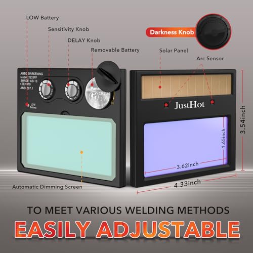 Auto Darkening Solar Powered Welding Helmet with Adjustable Shade 4/9-13 for Tig, Mig, and Arc Welding (JH-AK04)