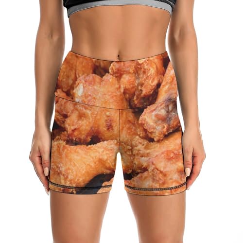 JYYAU Beer and Fried Chicken Legs High Waist Yoga Shorts for Women Athletic Shorts Leggings Running Pants Black