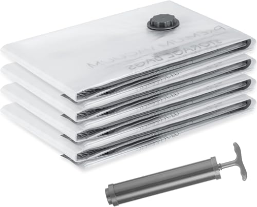 Bolsas de vacío Jumbo XXL SilverRack para edredones [4 piezas] (90x130 cm) - INCLUYE bomba de mano y etiquetas - Bolsas de vacío Jumbo para ropa, ropa de cama y mantas - a prueba de ácaros - juego de