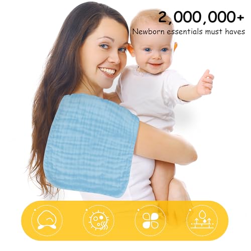 Image of Lovely Care 12 Pack Muslin Burp Cloths 100% Cotton Muslin Cloths Large 20''x10'' Extra Soft and Absorbent Baby Burping Cloth - Aqua