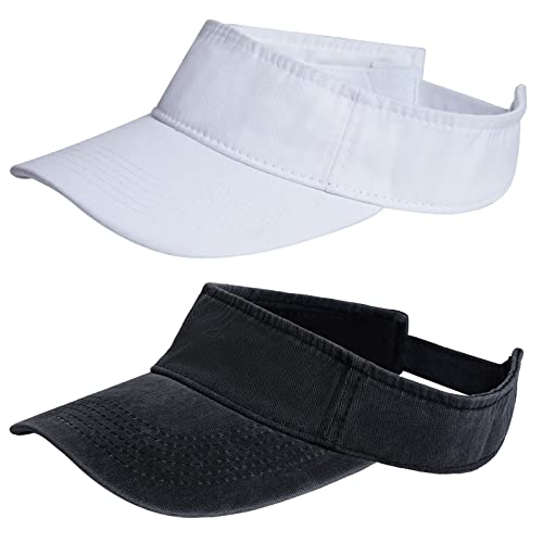 Rbenxia 2 Pieces of Sun Visor Hats Sport Wear Athletic Visors Adjustable Empty Top Baseball Sun Cap Visors for Women and Men (Black, White) Rbenxia 2 Pieces of Sun Visor Hats Sport Wear Athletic Visors Adjustable Empty Top Baseball Sun Cap Visors for Women and Men (Black, White)
