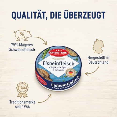 Dreistern Eisbeinfleisch in Aspik 200 g – Klassische regionale Küche – Ohne Speck & Schwarte – Herzhaftes Schweinefleisch, verzehrfertig