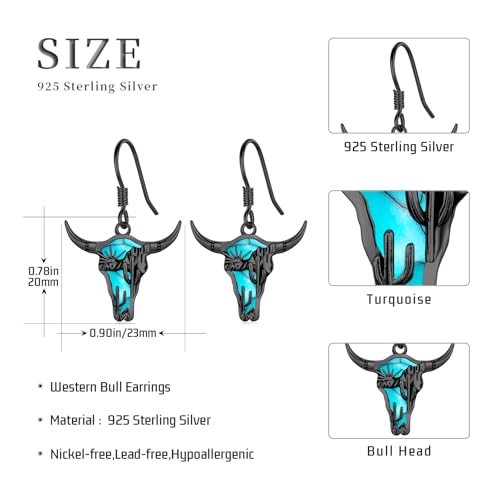 Midir&Etain Turquoise Earrings 925 Sterling Silver Texas Western Cow/Cactus/Boot Dangle Earrings Cowgirl Cowboy Jewelry for Women3