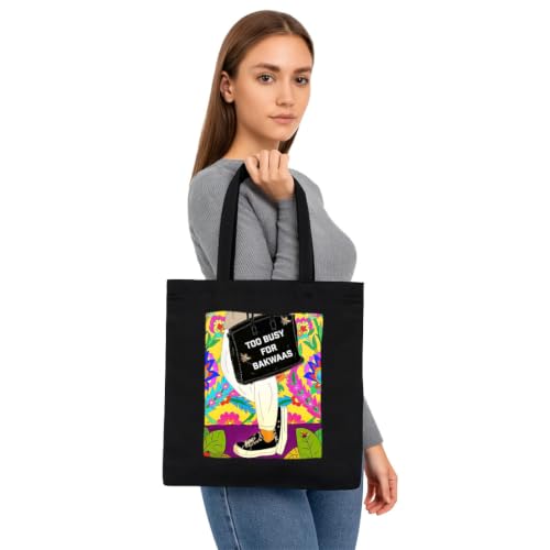 Image of Black Tote Bag With Pocket Printed Designed Canvas Tote Bags For Women large capacity,Tote bag For Shopping, College, Travel, More Canvas Handbag For Unisex Bag