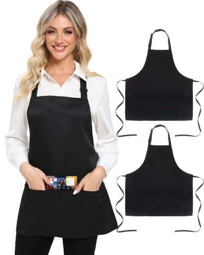 Xeoxarel Adjustable Bib Apron – Waterdrop Black, 2-Pack Adjustable Cooking Apron