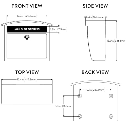 Image of Architectural Mailboxes Dal Rae Galvanized Steel, Locking, Wall Mount Mailbox, 2562B-10, Black, Medium Capacity | Galvanized steel build with a steel cam lock and key drop box and weather-resistant outdoor construction.