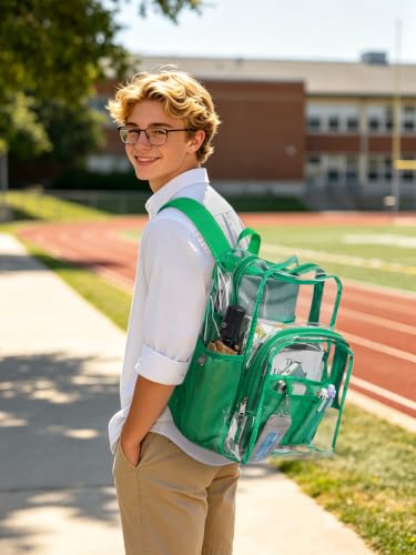 Image of Clear Backpack for School, 17 inch Large Heavy Duty-TPU See Through Bookbag for Boys Girls and Adult, Transparent Backpack With Multi-Pockets for College Work Gym Sport, Green