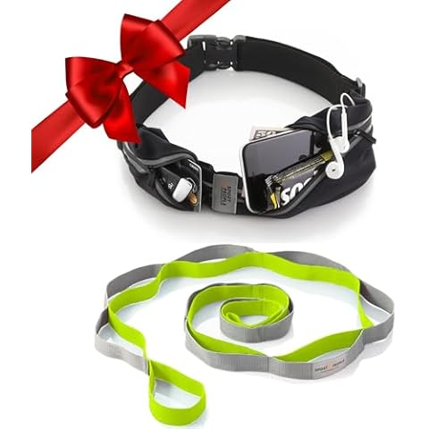 Water-Resistant Reflecive Running Belt for Women and Men with 2 Pockets Running Waist Belt, Money Safe, Phone Holder for Running, Stretching Strap for Yoga, Flexibility, Rehabilitation Cover
