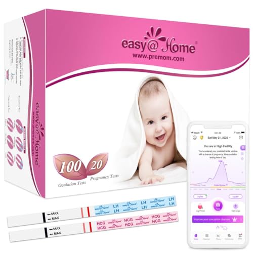Easy@Home 100 x Tests d'Ovulation + 20 Tests Précoces de Grossesse - Soutenu par l’Appli Premom Française