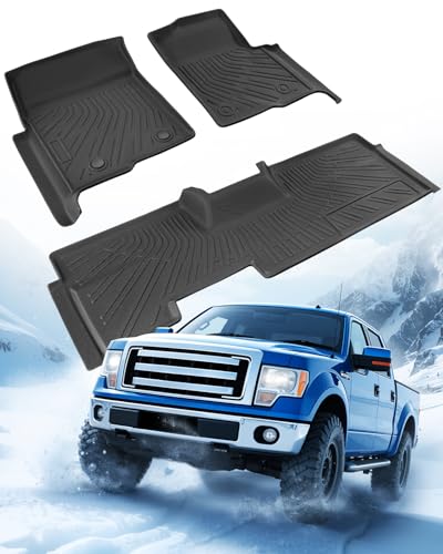 DiffCar for Ford F150 Floor Mats 2009-2014 SuperCab/Extended Cab (Not for SuperCrew Cab) All Weather TPE Car Accessories for F-150 Automotive Floor Mats for Pickup Truck Black Rubber Car Liners 3PCS