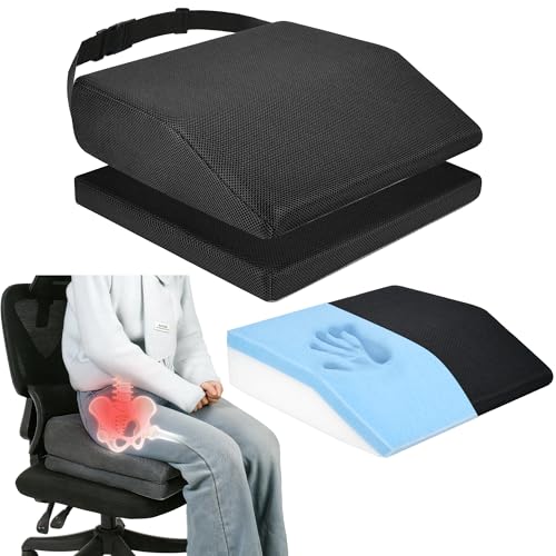 CATHRABO Memory Foam Hip Replacement Recovery Aids Seat Cushion, Adjustable Height Hip Replacement Must Haves Chair Cushion with Non Slip Backing, Extra Thick,16.5x16x6