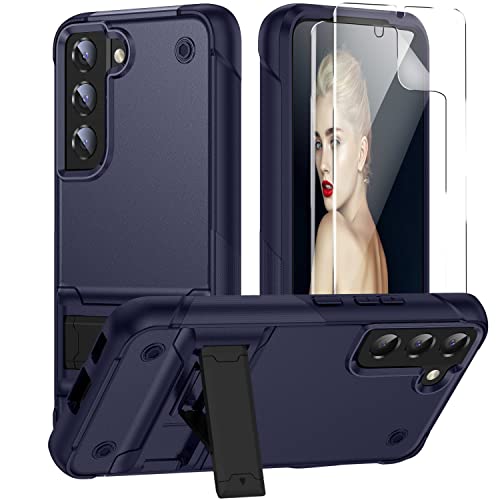 Image of YmhxcY for Galaxy S22 Plus 5G/Samsung S22 Plus 5G Case with 2 Pack Self Healing Flexible TPU Film,[Military-Grade] Invisible Shockproof Kickstand Cover for Samsung Galaxy S22 Plus-Blue/Black