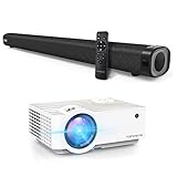 TOPVISION 5500L Mini Projector with 100â€ Projector Screen and 120W 2.1CH Stereo Sound Bar with Subwoofer, Allowing You to Enjoy Cinema-Quality Experience at Home.