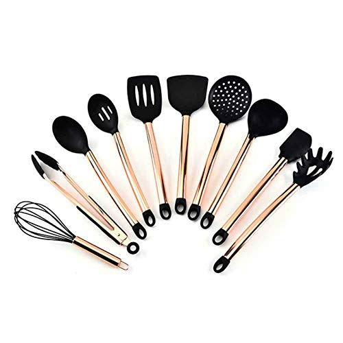 Copper-Plated Handle Silicone Nonstick Cooking Kitchen Utensils Kit (Copper, 8-Piece Set Without Storage Bucket)