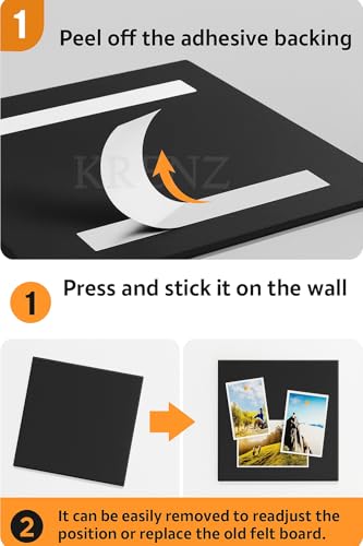 Image of KRENZ Self Adhesive (30 X 30 CM) Bulletin Notice Board with 10 Drawing Pins Multi Purpose Notice Board for Home Office School Message Board for Notes Photos Jewelry Wall Board (Pack of 2, Black)