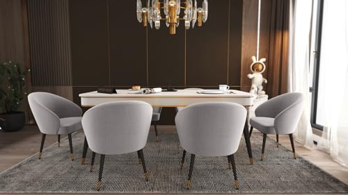 Image of WOODEN SPACE 6-Seater Wooden Dining Table Set | Nano Composite Marble Top | Solid Wood Base | Modern Dining Room Furniture with 6 Chairs (Gray 2)