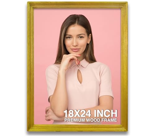 Image of 18x24 Photo Frame | Wall Hanging Photo Frame | Photo Frames For Wall Big Size Branded | Yellow Wooden Frames For Wall | Perfect For Stylish & Decorative Interiors (18x24 Inch, Yellow)