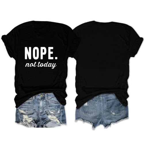 Women's Funny Nope Not Today Slogan Graphic Tee Black Casual Short Sleeve Crew Neck T-Shirt Black Nope（BN-M）
