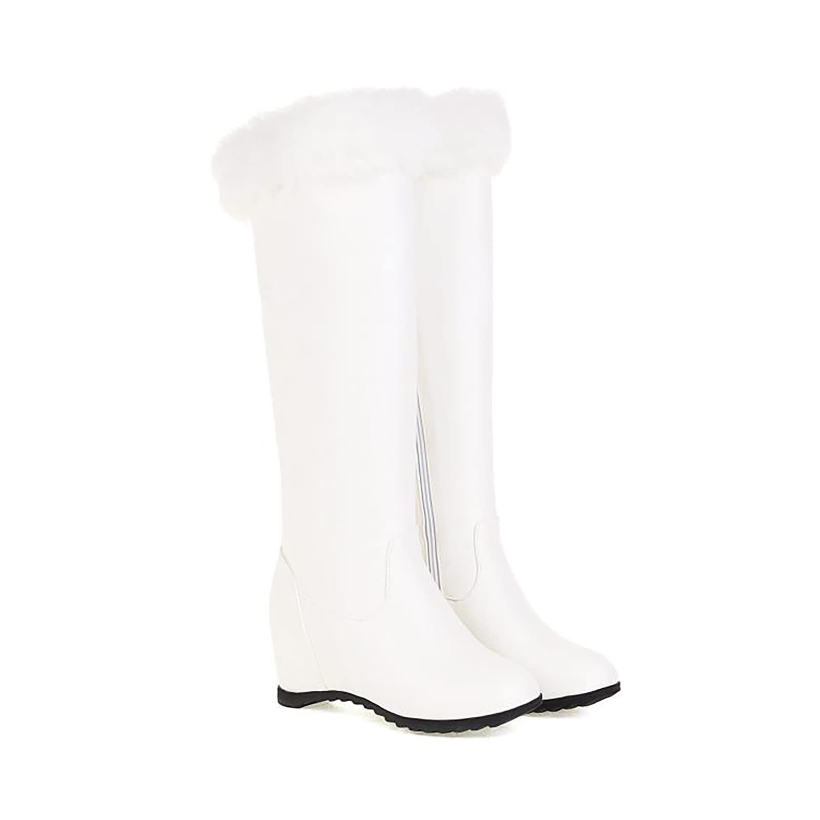 Scarpe Impermeabili Bambina 2026 Cerniera Laterale In Peluche Pelle Tinta Unita Moda Donna All'Interno Stivali Lunghi Cotone con Tacco A Zeppa Anfibi Neri Scarpa Invernale