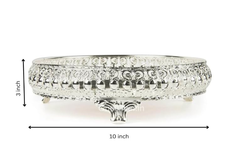 Image of Decorative German Silver Tray Square Set of 4 Sets Designer Set Trays I Gifting Trays Set [Display for Home Wedding and Festive Decor Size 10 inch 8 inch 6 inch 4 inch