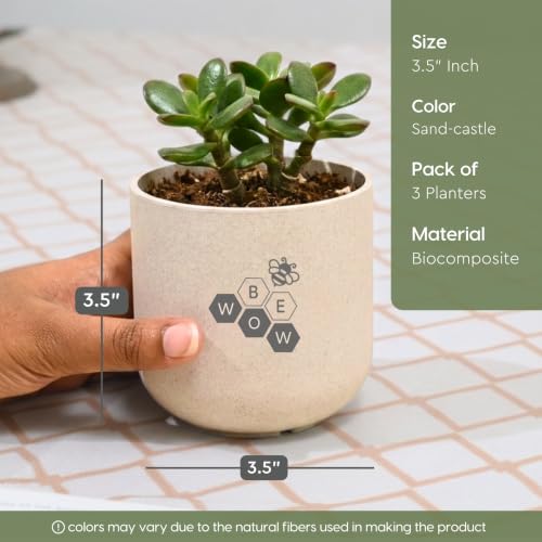 Image of Eha Earth-Friendly Printed Small Terrapod Planters for Home Decor | 3.5 Inch, Pack of 3 | Plant Gifts Made with Rice Husk Biocomposite | Flower Pot for Living Room| Sand Castle