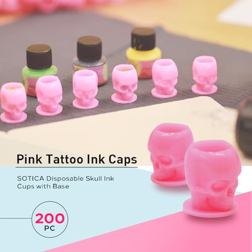 SOTICA 200pcs Skull Ink Caps - Disposable Tattoo Ink Cups for Tattooing & Makeup Pigment (Pink) - Image 3