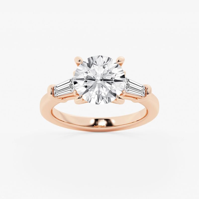 Customize Jewel 1-5 Carat Round & Baguette Lab Grown Diamond Three-Stone Ring, EF-VS, IGI Certified, 14K Gold For Women