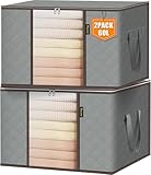 BALEINE 2 Pack Clothes Storage Bags, 16 Gallon Storage Containers with Reinforced Handle, Sturdy Zipper, Closet Organizer for Blanket, Comforter, Pillow, Bedding (Grey, 2 Pack)
