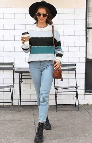 Image of Womens Sweaters Fall Fashion 2026 Color Block Oversized Pullover Knit Tops