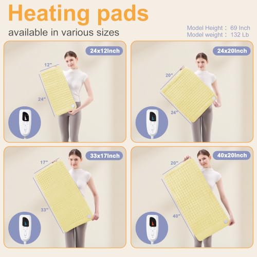 Image of Heating Pad,Electric Heating Pads,Heating Pad for Back,Yellow,24x12 Inch