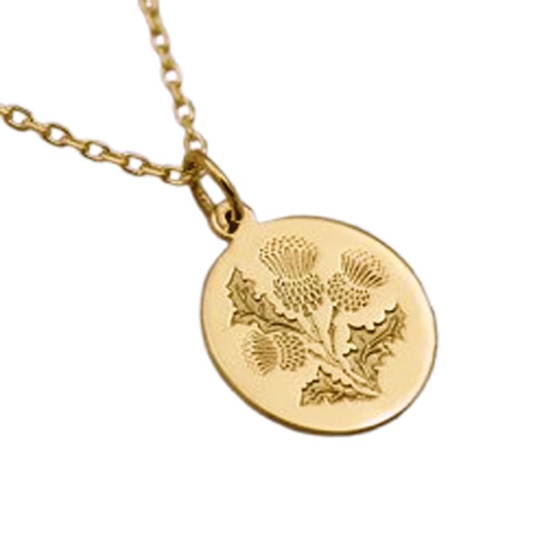 Collier chardon écossais argent 925 plaqué or : pendentif gravé mixte avec chaîne 45 cm