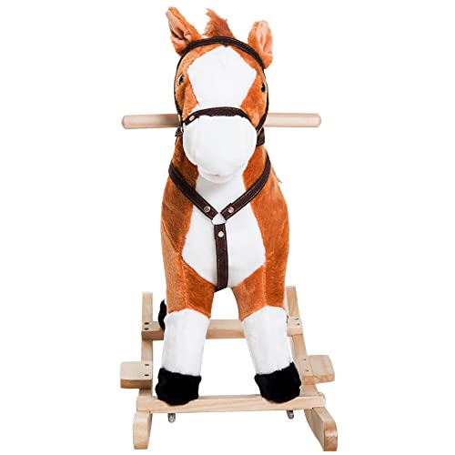 Qaba Kids Plush Toy Rocking Horse Ride On With Realistic Sounds - Brown #TOP7