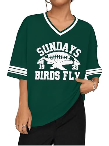 Jersey Shirts for Women Football Fans Tshirt Game Day Graphic Tees Sunday Funday Shirts V Neck Y2k Streetwear Tops