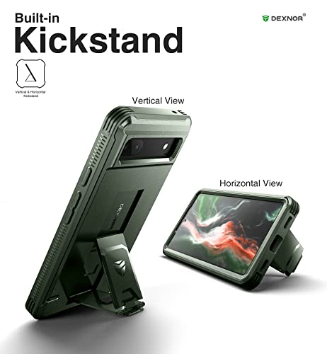 Coque Pixel 6A 5G Dexnor antichoc verte avec protège-écran et support - 4
