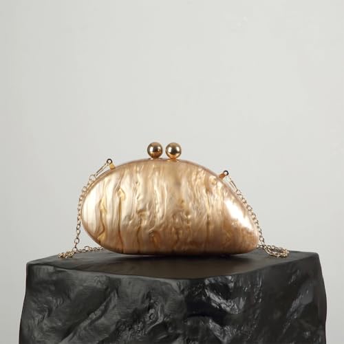 Image of Acrylic Shell Shaped Bag Luxury Marble Clutch Evening Purses for Women Glitter Handbag for Wedding Cocktail Party Prom
