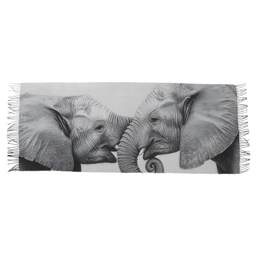 Women's Cashmere Feel Scarf-Elephant Drawing, Single-sided Print Pashminas Shawl Wrap Large Size with Tassels2